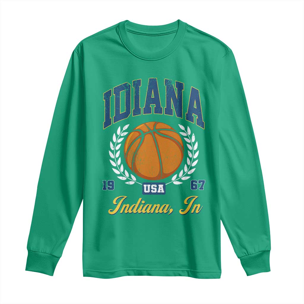 Vintage Indiana Basketball Graphic Long Sleeve Shirt Retro 1967 Sports Indianapolis IN Fan TS02 Irish Green Print Your Wear