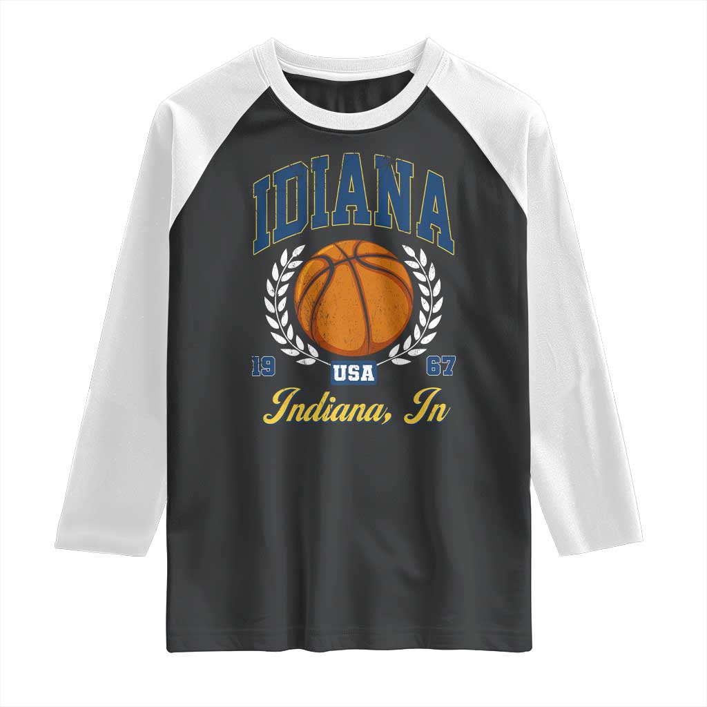 Vintage Indiana Basketball Graphic Raglan Shirt Retro 1967 Sports Indianapolis IN Fan TS02 Black White Print Your Wear