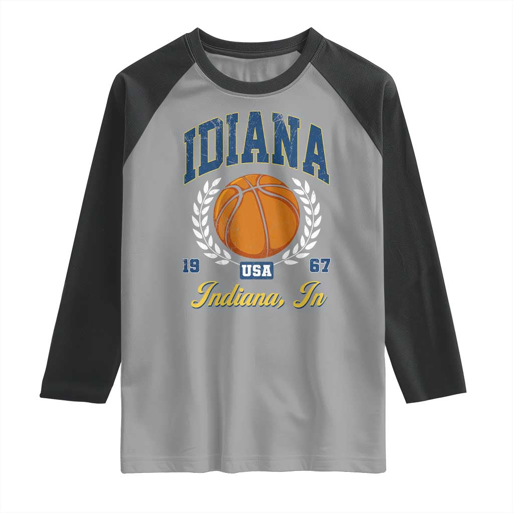 Vintage Indiana Basketball Graphic Raglan Shirt Retro 1967 Sports Indianapolis IN Fan TS02 Sport Gray Black Print Your Wear