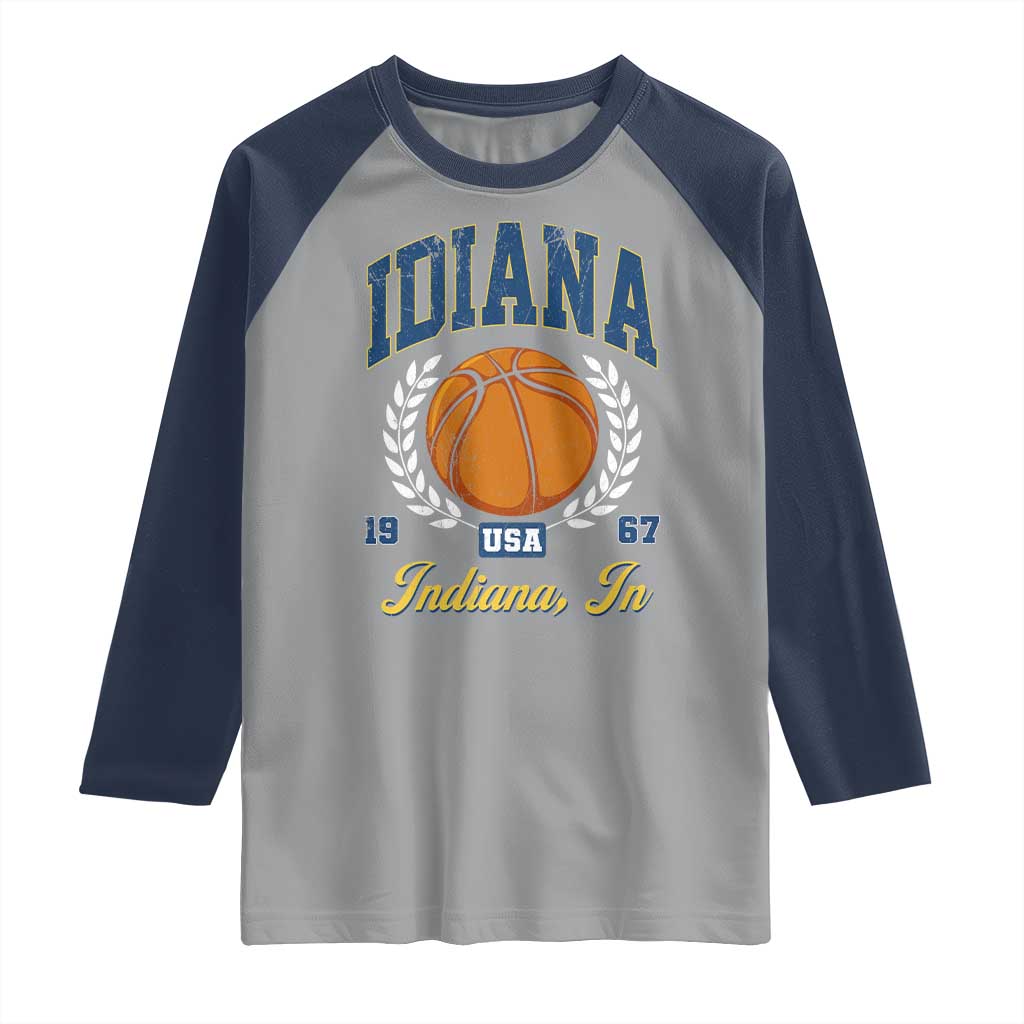 Vintage Indiana Basketball Graphic Raglan Shirt Retro 1967 Sports Indianapolis IN Fan TS02 Sport Gray Navy Print Your Wear