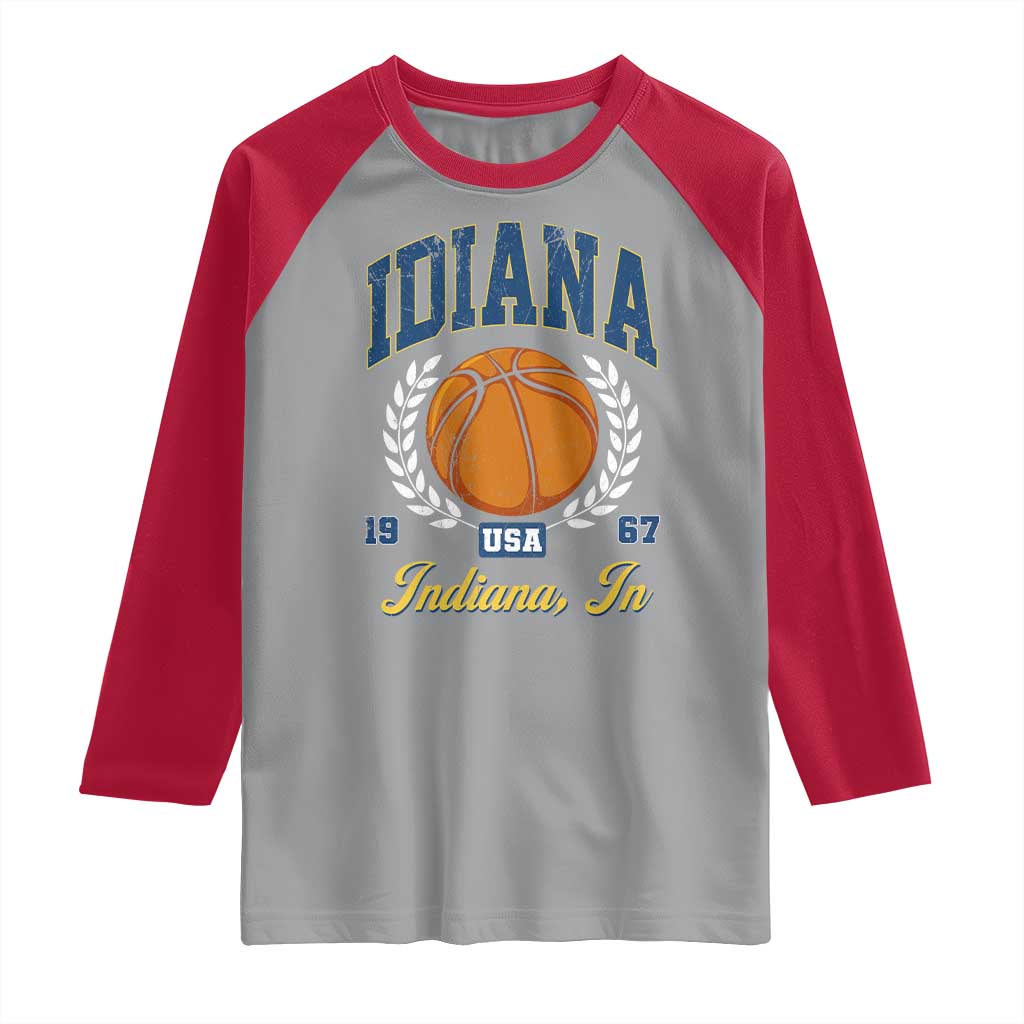 Vintage Indiana Basketball Graphic Raglan Shirt Retro 1967 Sports Indianapolis IN Fan TS02 Sport Gray Red Print Your Wear