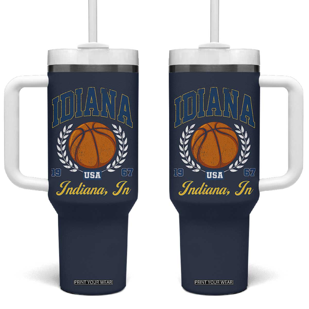 Vintage Indiana Basketball Graphic Tumbler With Handle Retro 1967 Sports Indianapolis IN Fan TS02 One Size: 40 oz Navy Print Your Wear