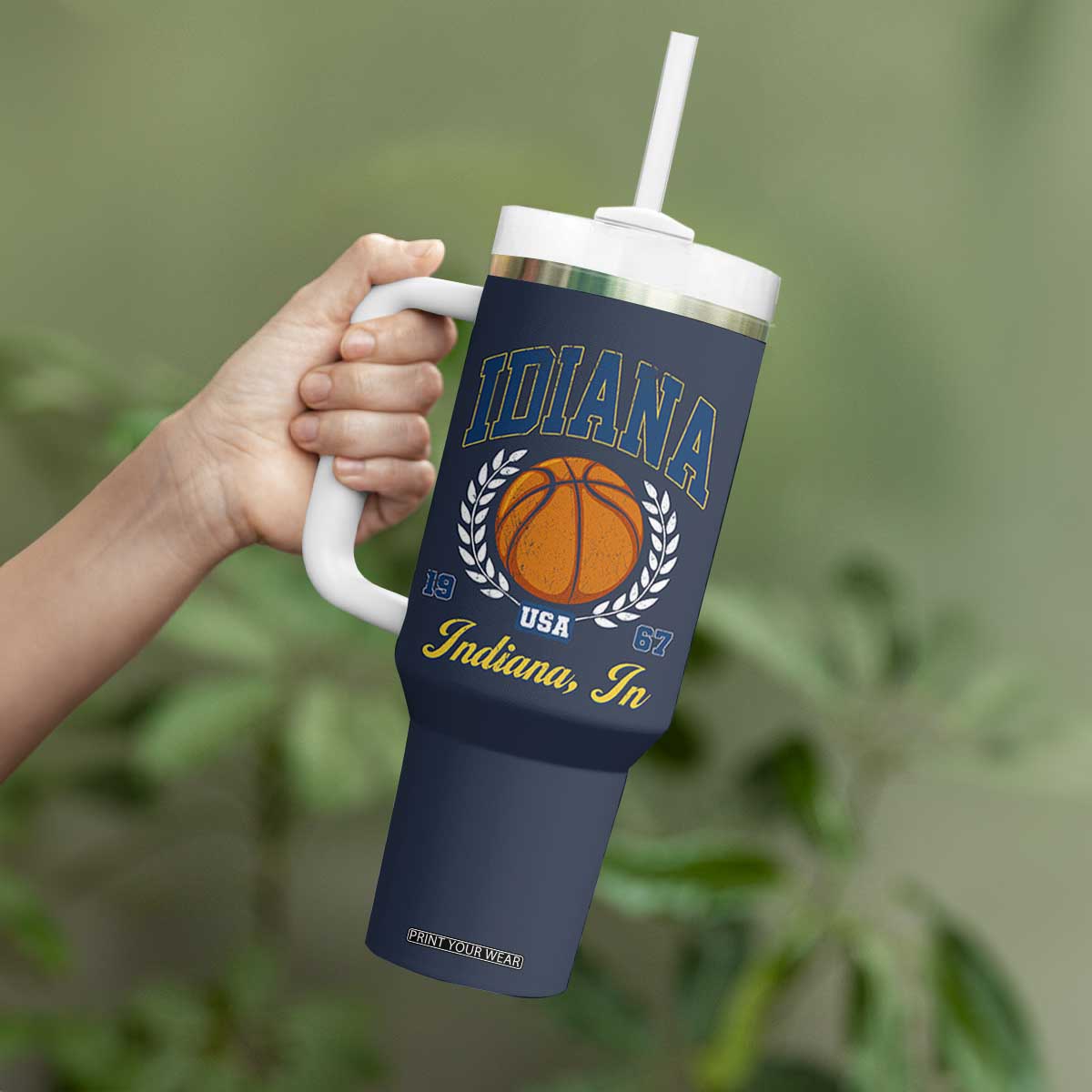 Vintage Indiana Basketball Graphic Tumbler With Handle Retro 1967 Sports Indianapolis IN Fan TS02 Print Your Wear