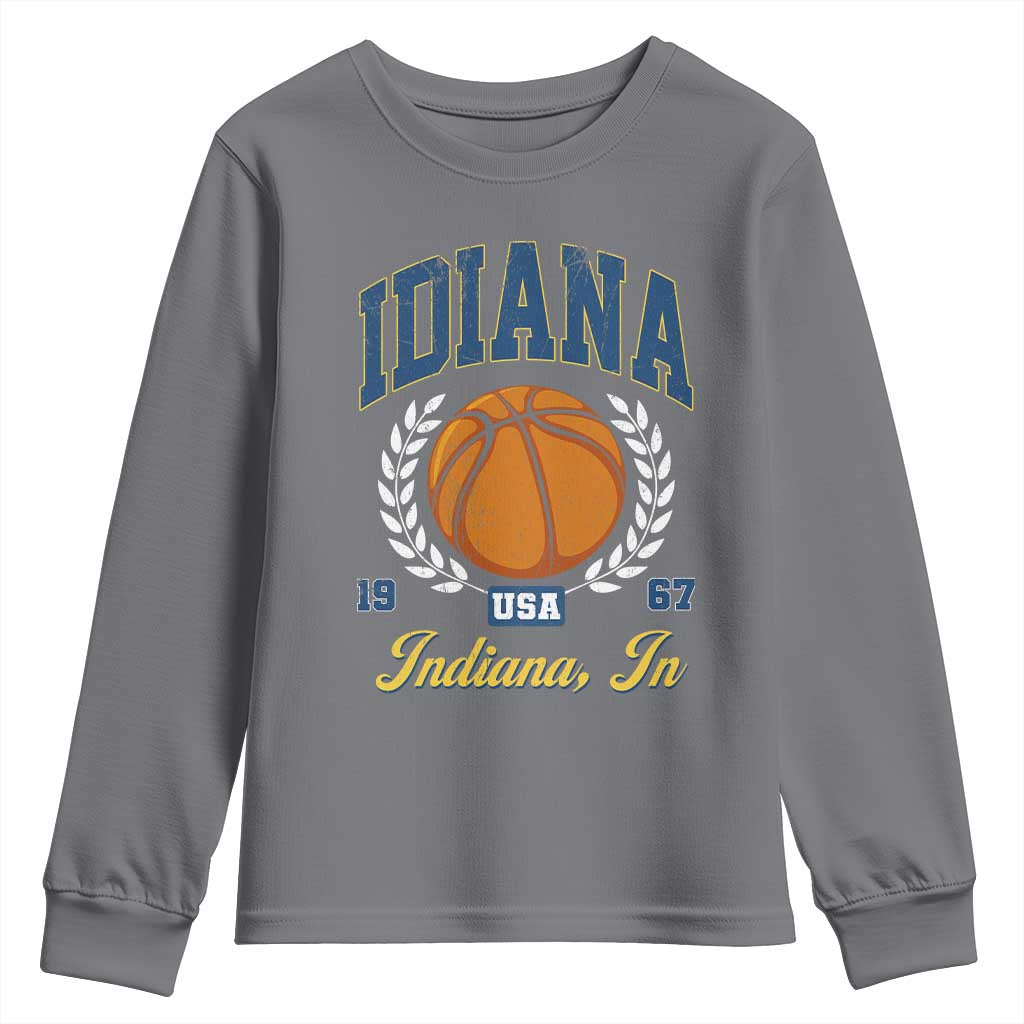 Vintage Indiana Basketball Graphic Youth Sweatshirt Retro 1967 Sports Indianapolis IN Fan TS02 Charcoal Print Your Wear