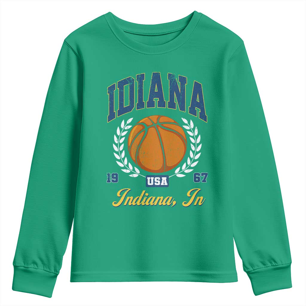 Vintage Indiana Basketball Graphic Youth Sweatshirt Retro 1967 Sports Indianapolis IN Fan TS02 Irish Green Print Your Wear