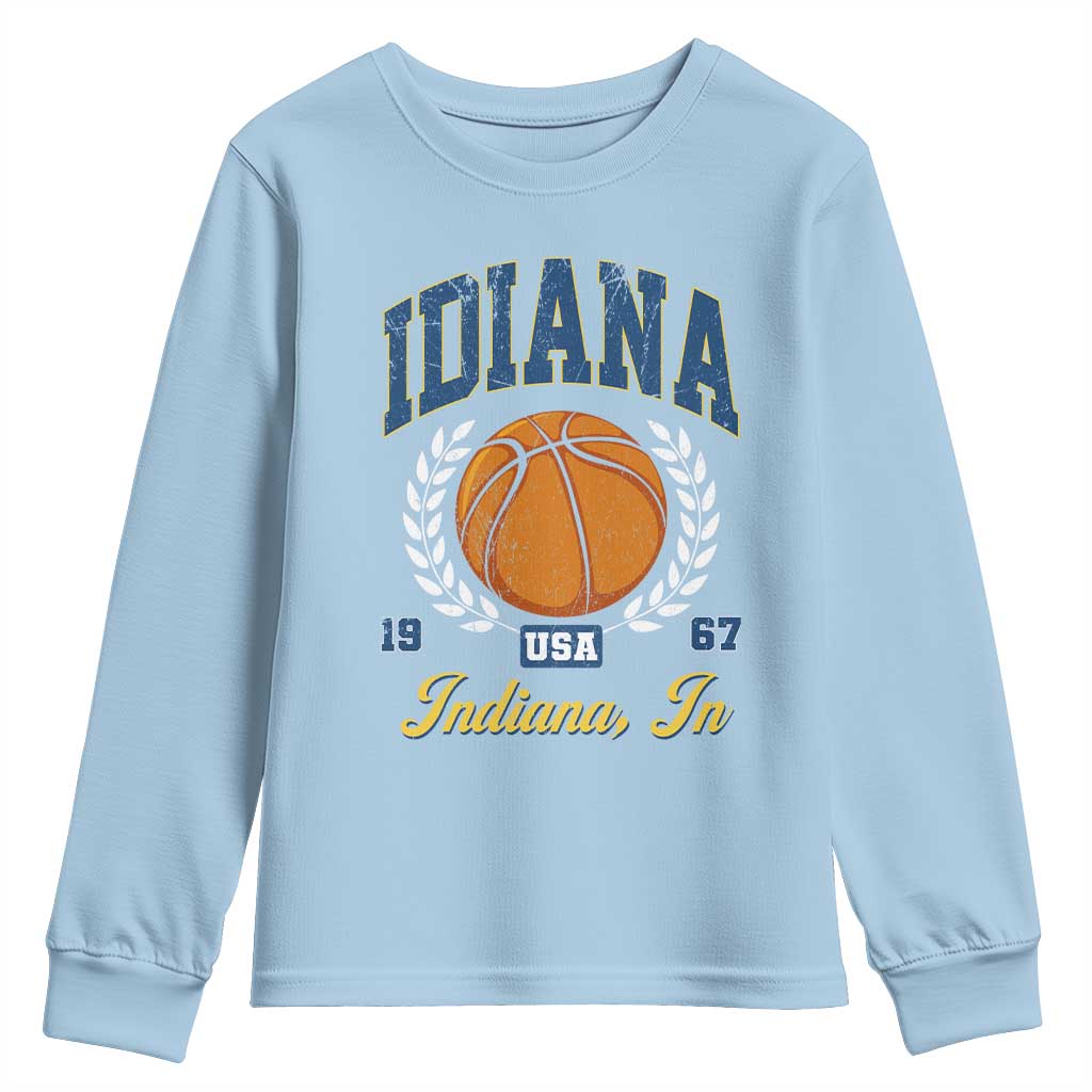 Vintage Indiana Basketball Graphic Youth Sweatshirt Retro 1967 Sports Indianapolis IN Fan TS02 Light Blue Print Your Wear