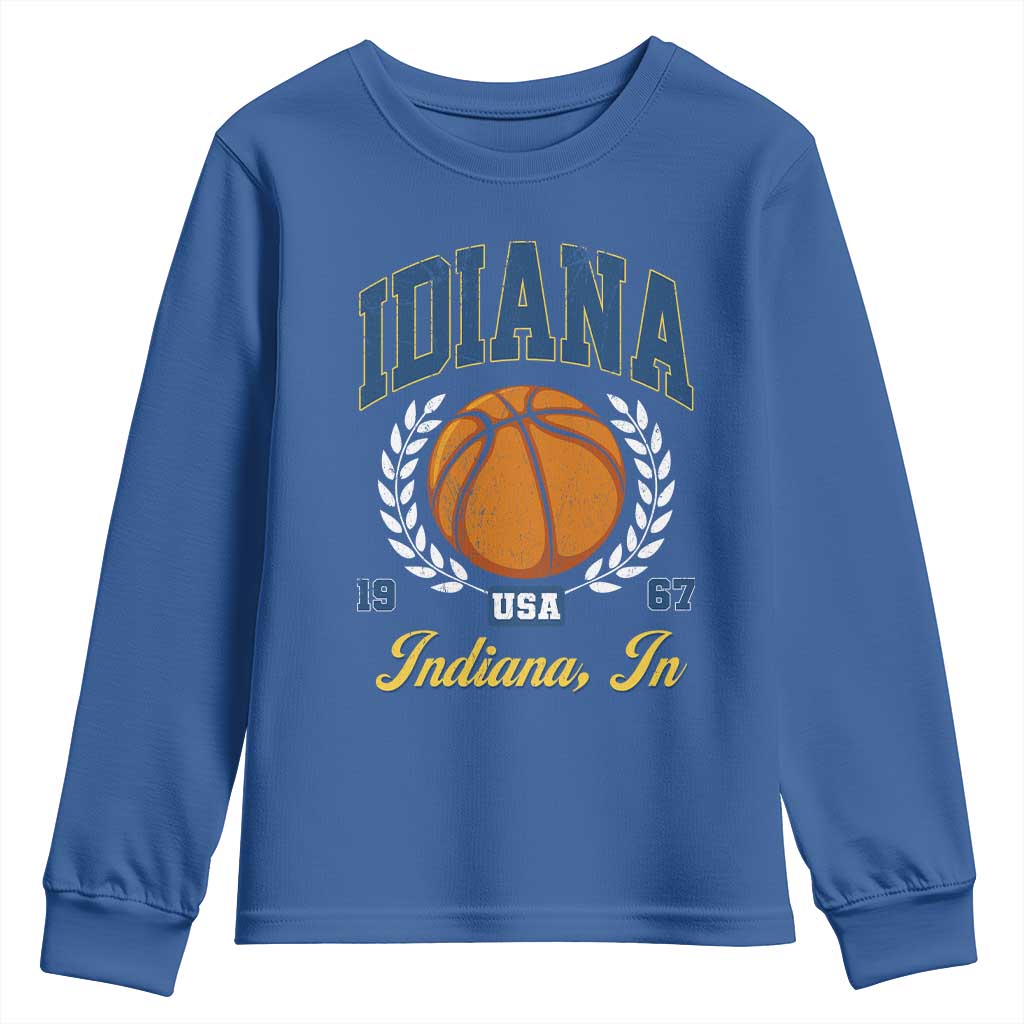 Vintage Indiana Basketball Graphic Youth Sweatshirt Retro 1967 Sports Indianapolis IN Fan TS02 Royal Blue Print Your Wear