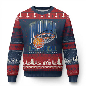 Indiana Basketball Throwback Ugly Christmas Sweater Retro Hoop Graphic for IN Fans Since 1967 TS02 Navy Red Print Your Wear