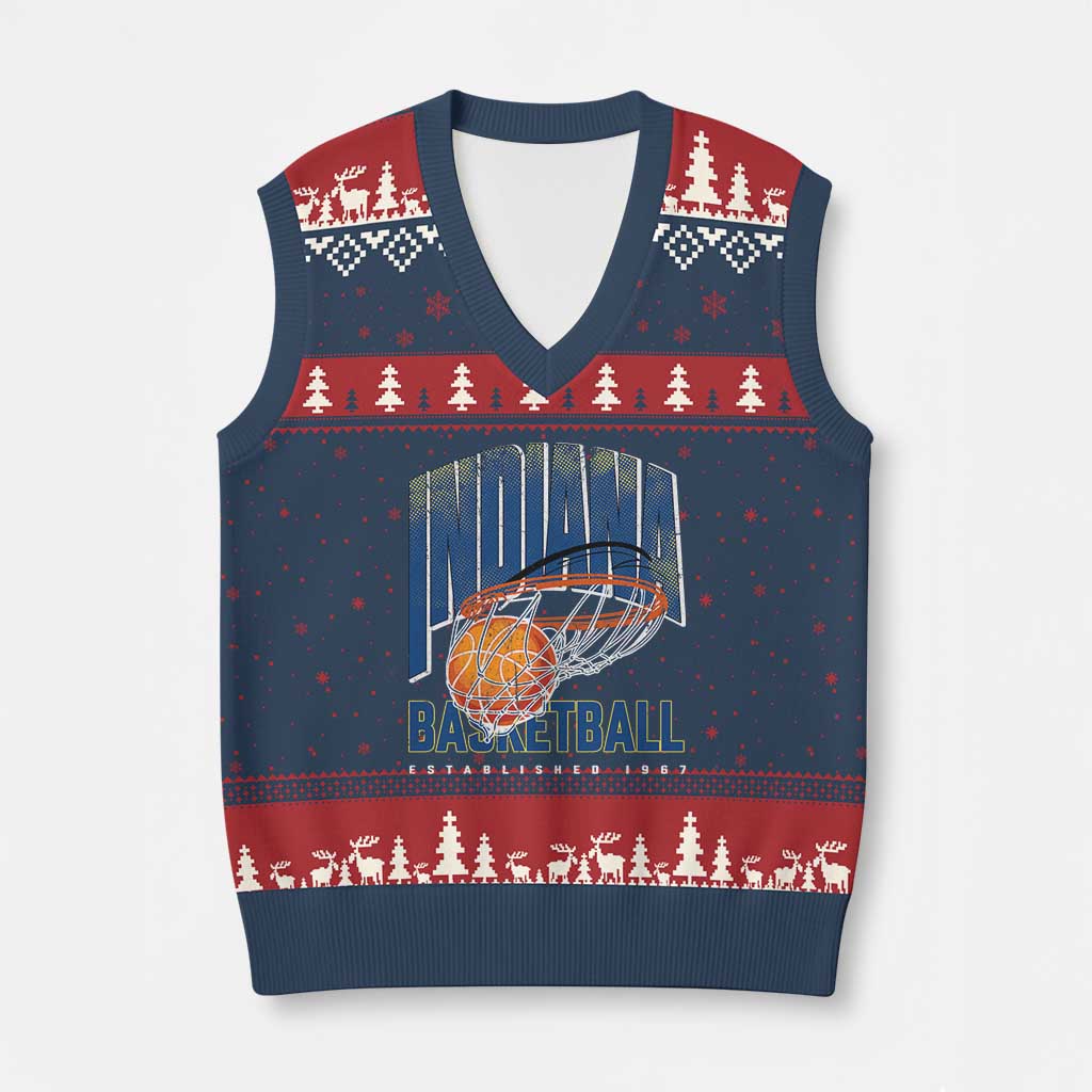 Indiana Basketball Throwback V-Neck Knit Sweater Vest Retro Hoop Graphic for IN Fans Since 1967 TS02 Navy Red Print Your Wear