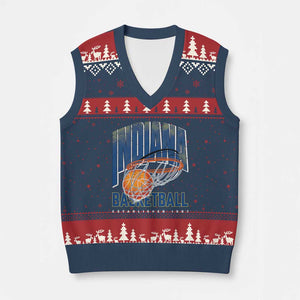 Indiana Basketball Throwback V-Neck Knit Sweater Vest Retro Hoop Graphic for IN Fans Since 1967 TS02 Navy Red Print Your Wear