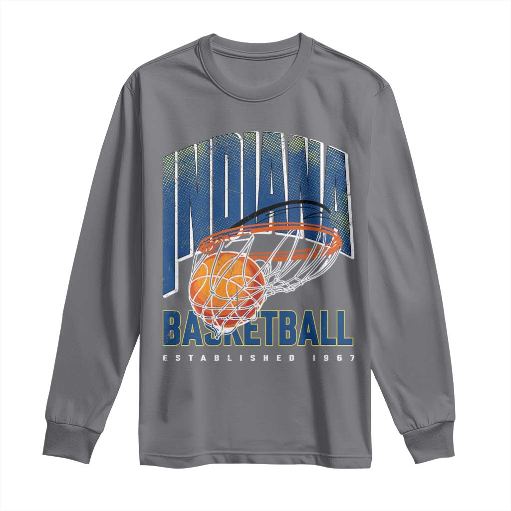 Indiana Basketball Throwback Long Sleeve Shirt Retro Hoop Graphic for IN Fans Since 1967 TS02 Charcoal Print Your Wear