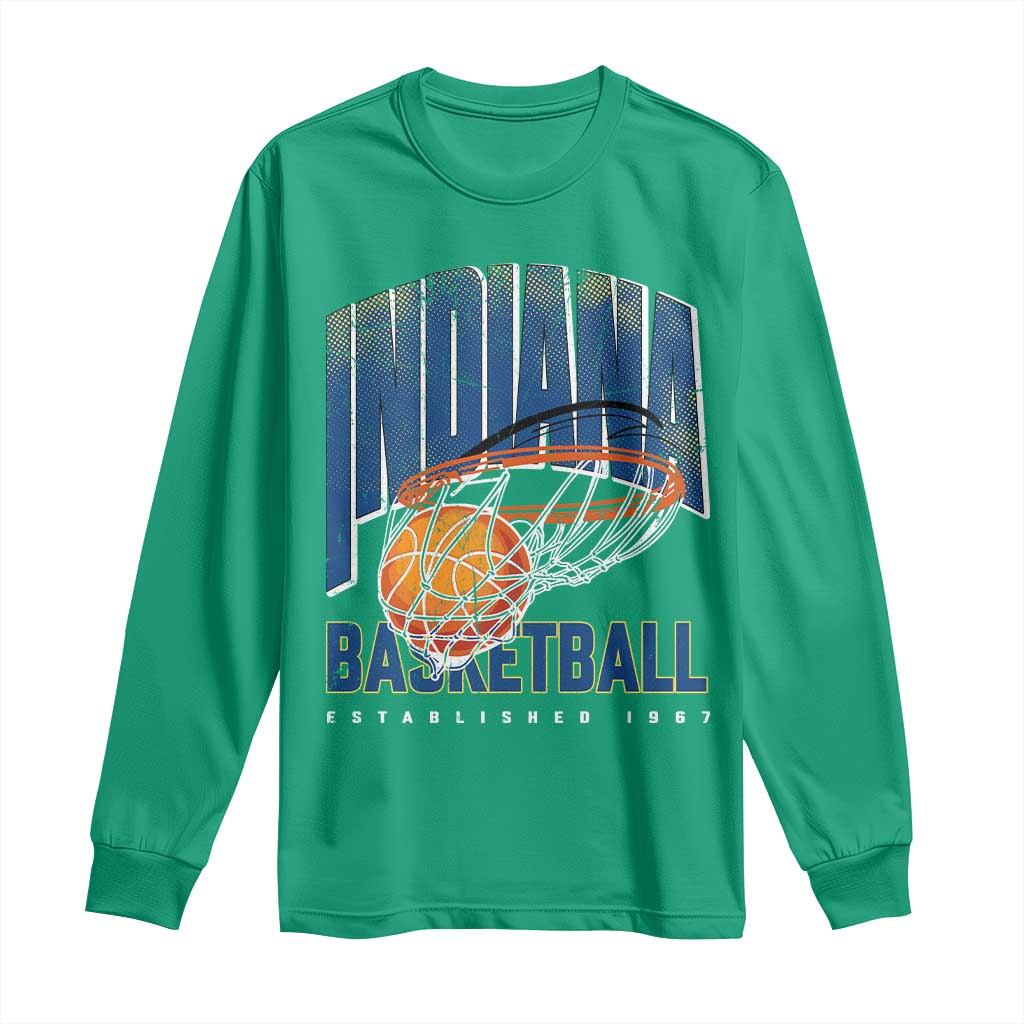 Indiana Basketball Throwback Long Sleeve Shirt Retro Hoop Graphic for IN Fans Since 1967 TS02 Irish Green Print Your Wear