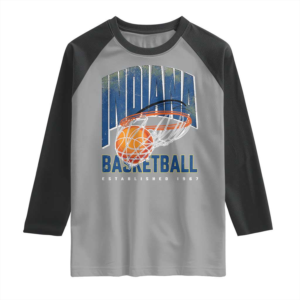 Indiana Basketball Throwback Raglan Shirt Retro Hoop Graphic for IN Fans Since 1967 TS02 Sport Gray Black Print Your Wear