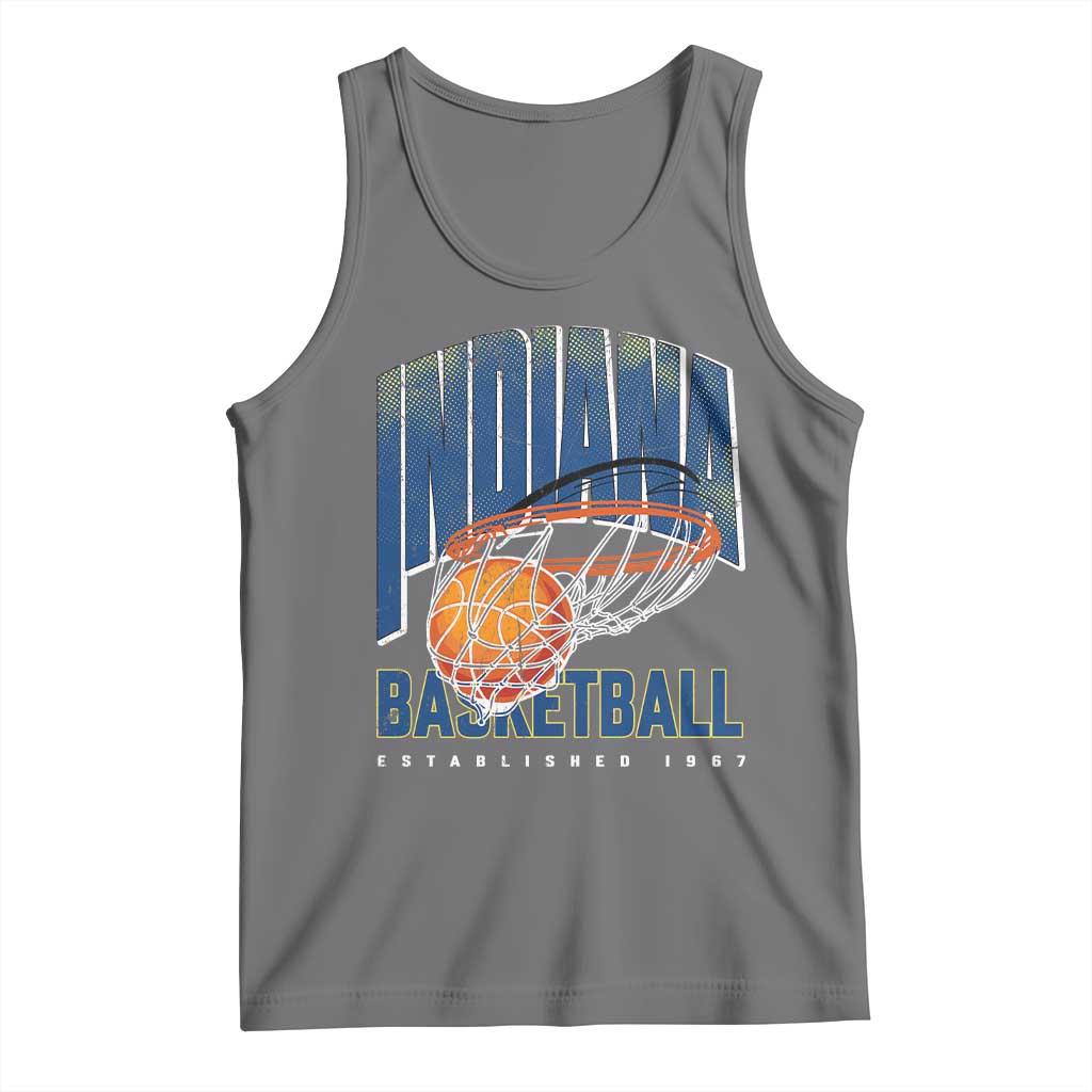 Indiana Basketball Throwback Tank Top Retro Hoop Graphic for IN Fans Since 1967 TS02 Black Heather Print Your Wear