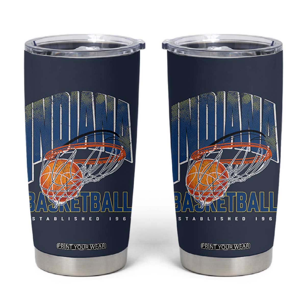 Indiana Basketball Throwback Tumbler Cup Retro Hoop Graphic for IN Fans Since 1967 TS02 Navy Print Your Wear