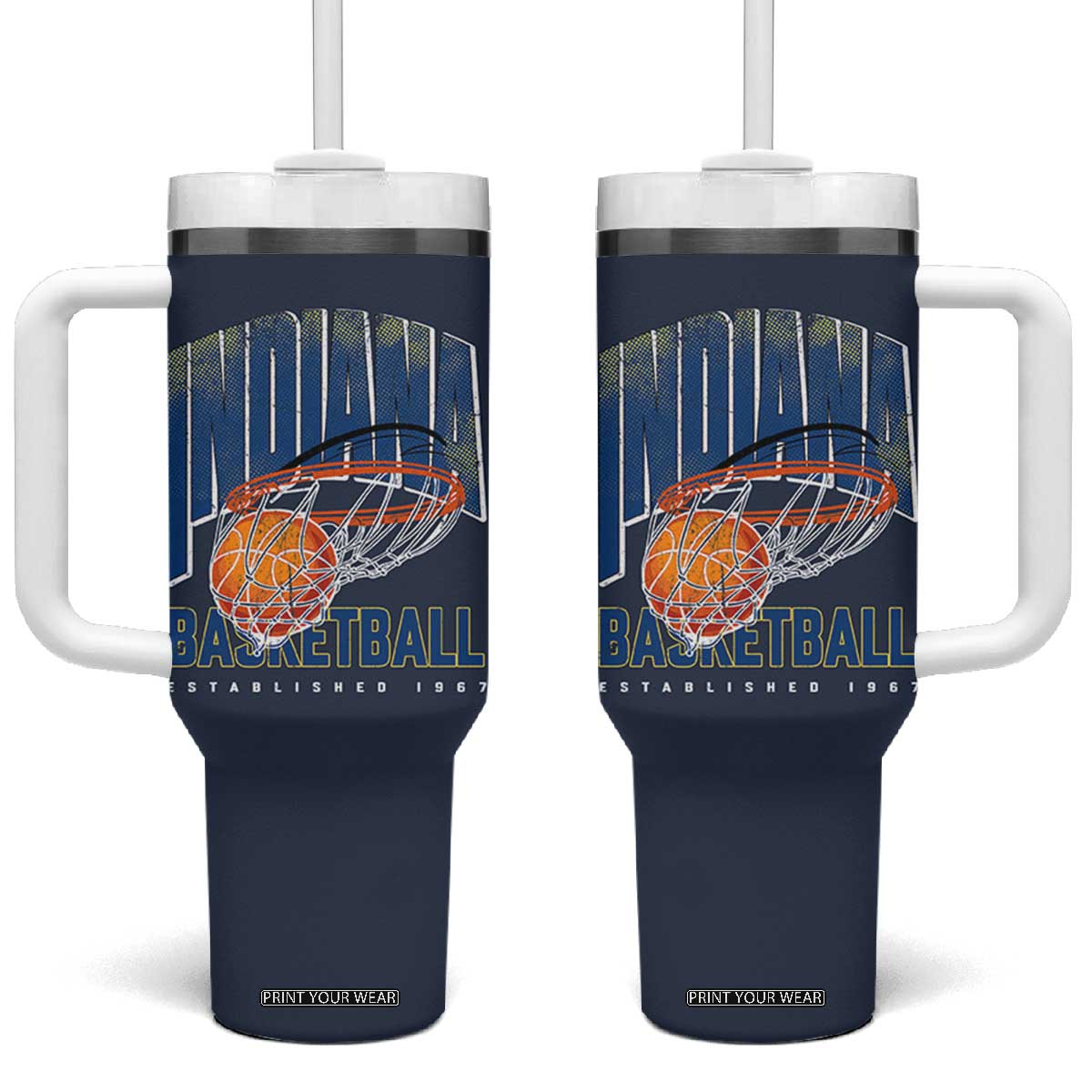Indiana Basketball Throwback Tumbler With Handle Retro Hoop Graphic for IN Fans Since 1967 TS02 One Size: 40 oz Navy Print Your Wear
