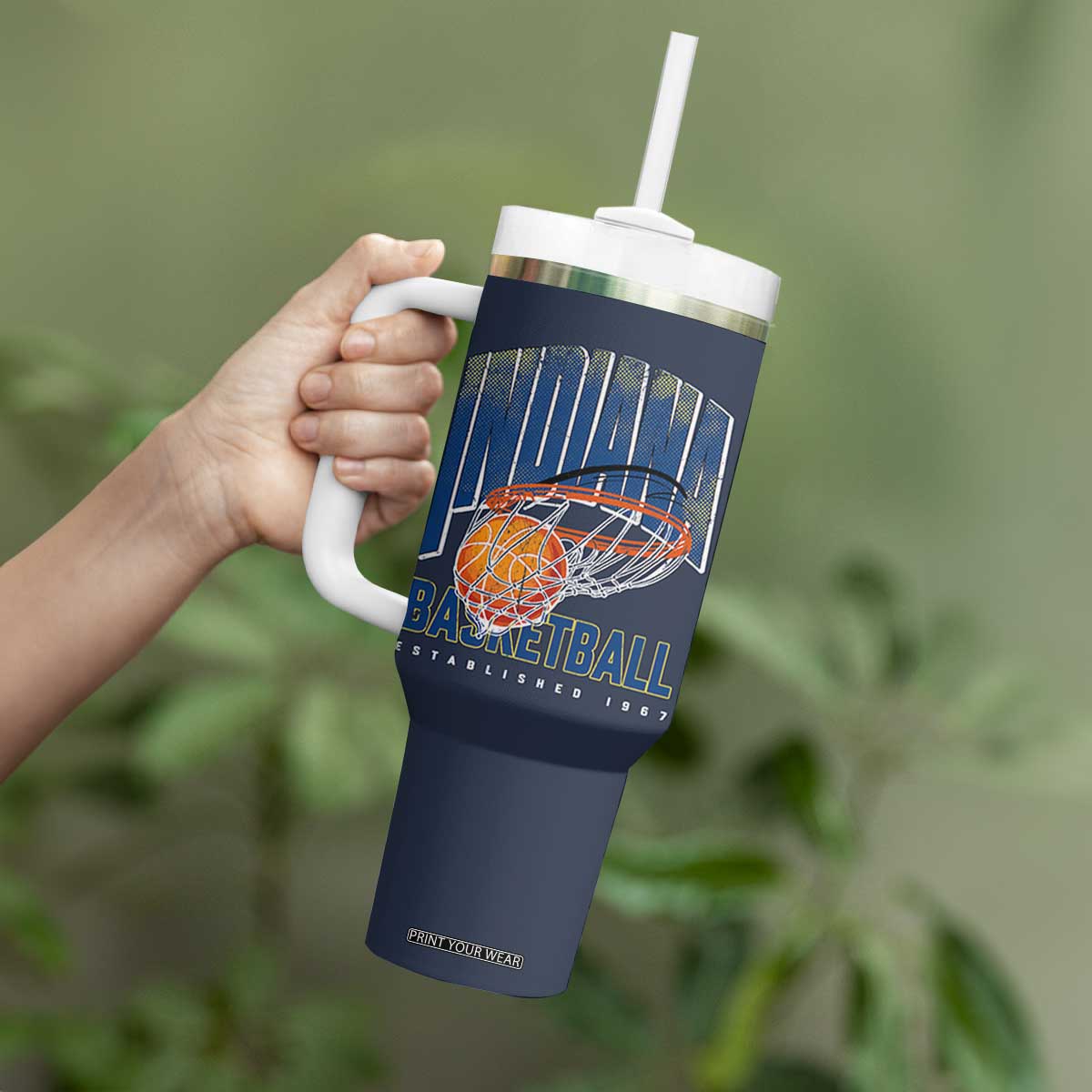 Indiana Basketball Throwback Tumbler With Handle Retro Hoop Graphic for IN Fans Since 1967 TS02 Print Your Wear