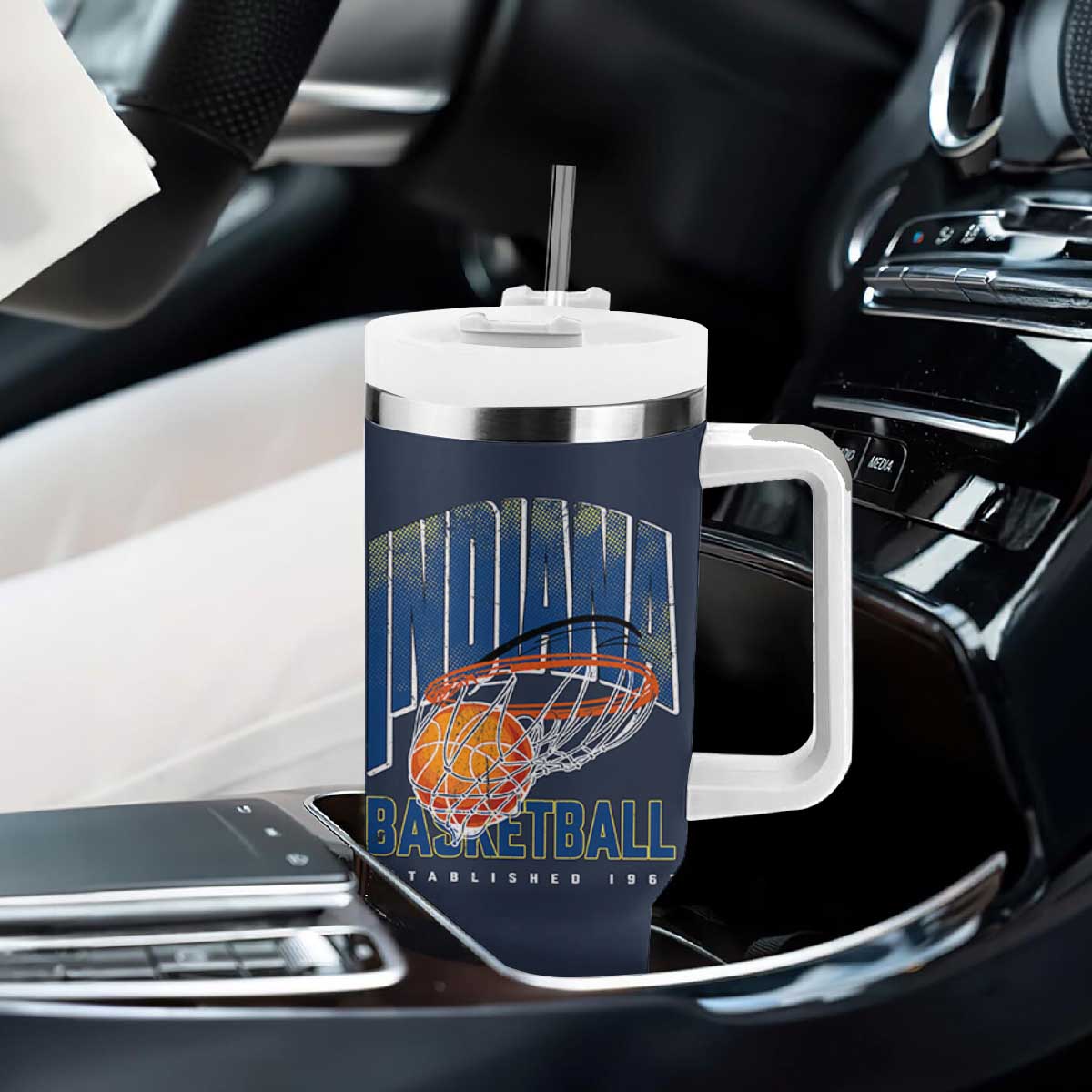 Indiana Basketball Throwback Tumbler With Handle Retro Hoop Graphic for IN Fans Since 1967 TS02 Print Your Wear