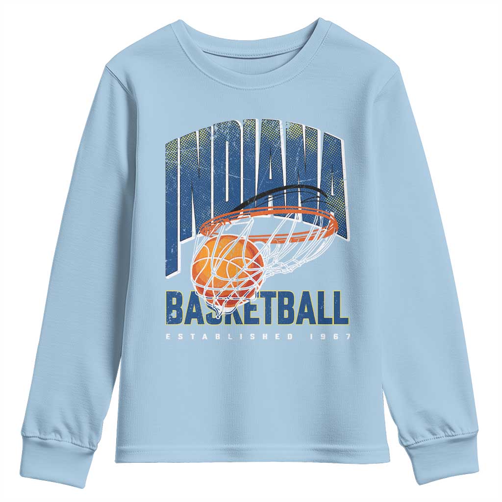 Indiana Basketball Throwback Youth Sweatshirt Retro Hoop Graphic for IN Fans Since 1967 TS02 Light Blue Print Your Wear
