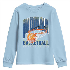 Indiana Basketball Throwback Youth Sweatshirt Retro Hoop Graphic for IN Fans Since 1967 TS02 Light Blue Print Your Wear