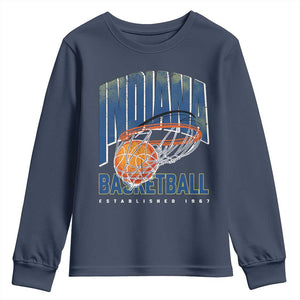 Indiana Basketball Throwback Youth Sweatshirt Retro Hoop Graphic for IN Fans Since 1967 TS02 Navy Print Your Wear