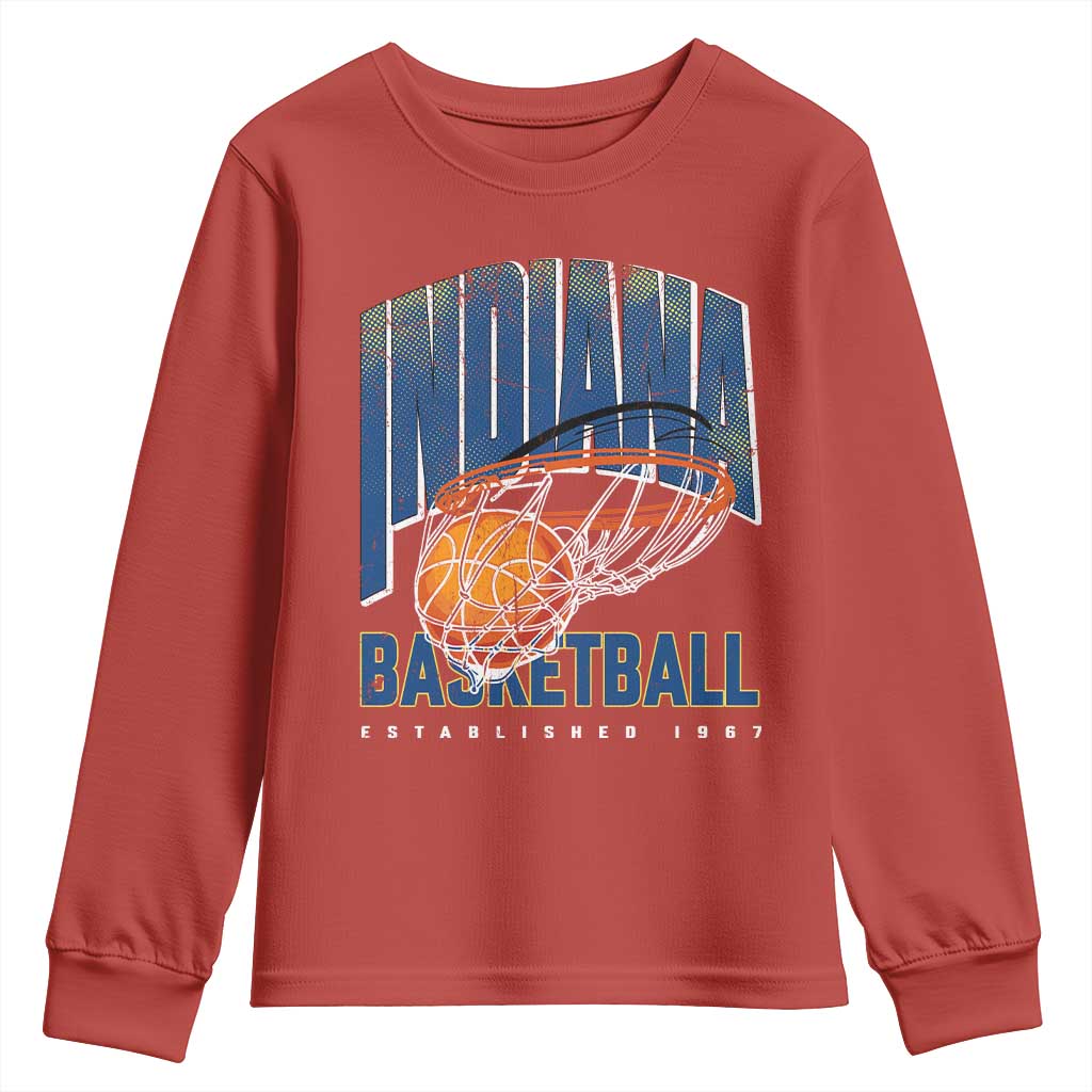 Indiana Basketball Throwback Youth Sweatshirt Retro Hoop Graphic for IN Fans Since 1967 TS02 Red Print Your Wear