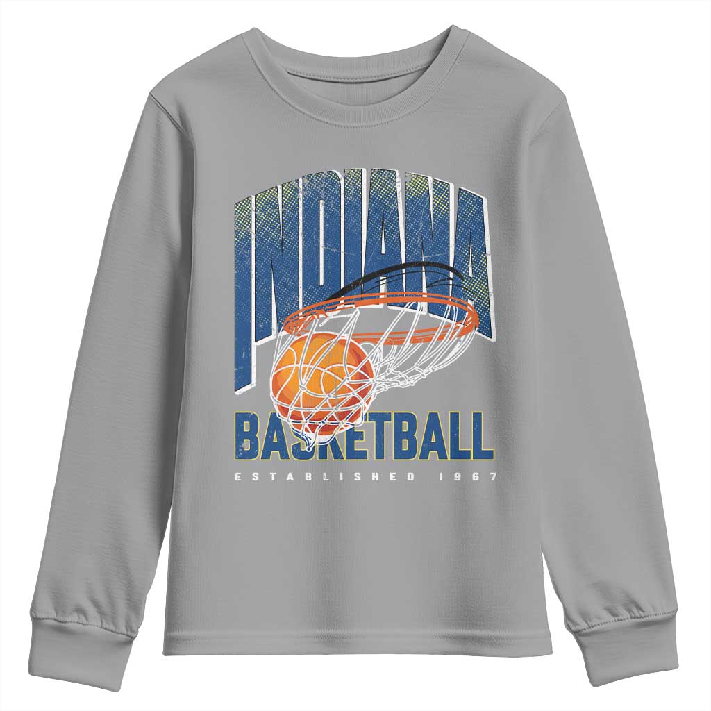 Indiana Basketball Throwback Youth Sweatshirt Retro Hoop Graphic for IN Fans Since 1967 TS02 Sport Gray Print Your Wear