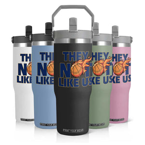They Not Like Us Basketball Flip Straw Tumbler Fierce Flame Ball Graphic for Hooops Fans TS02 Print Your Wear