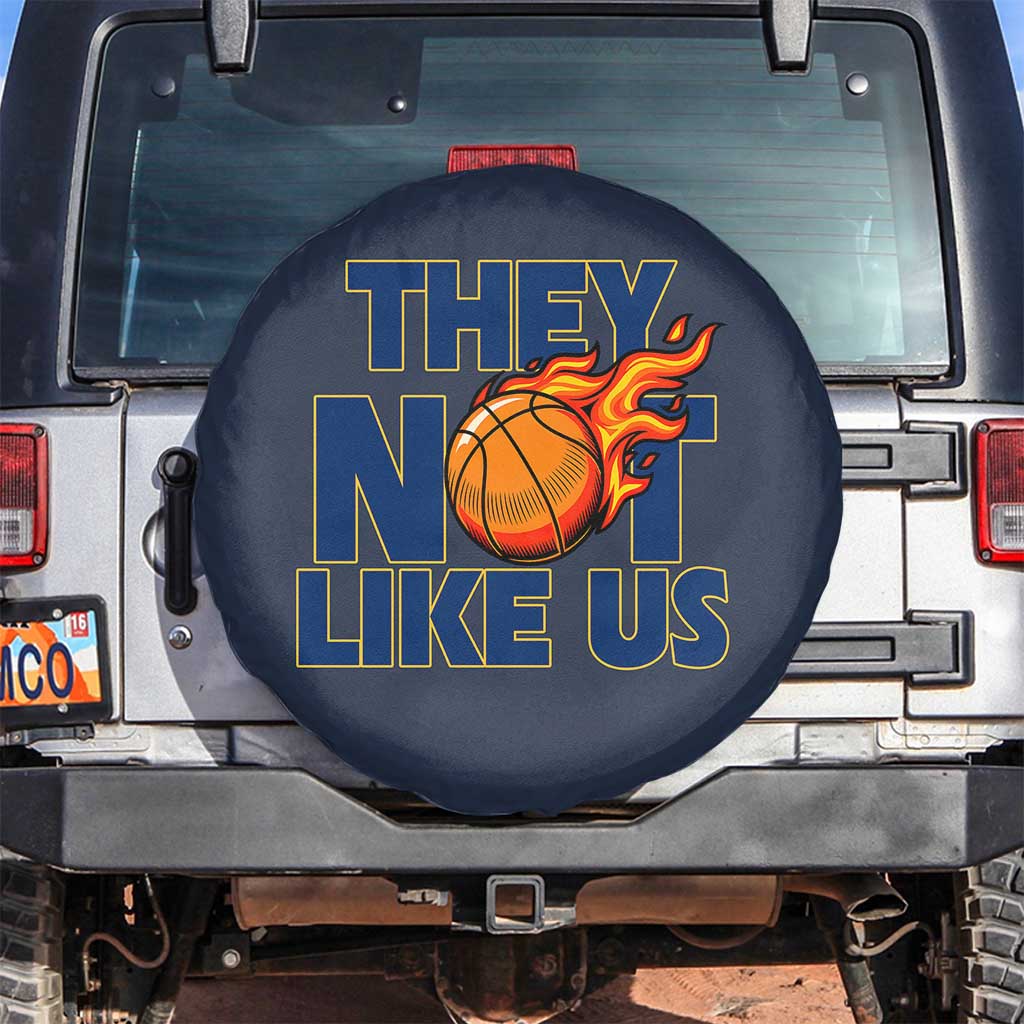 They Not Like Us Basketball Spare Tire Cover Fierce Flame Ball Graphic for Hooops Fans TS02 No hole Navy Print Your Wear