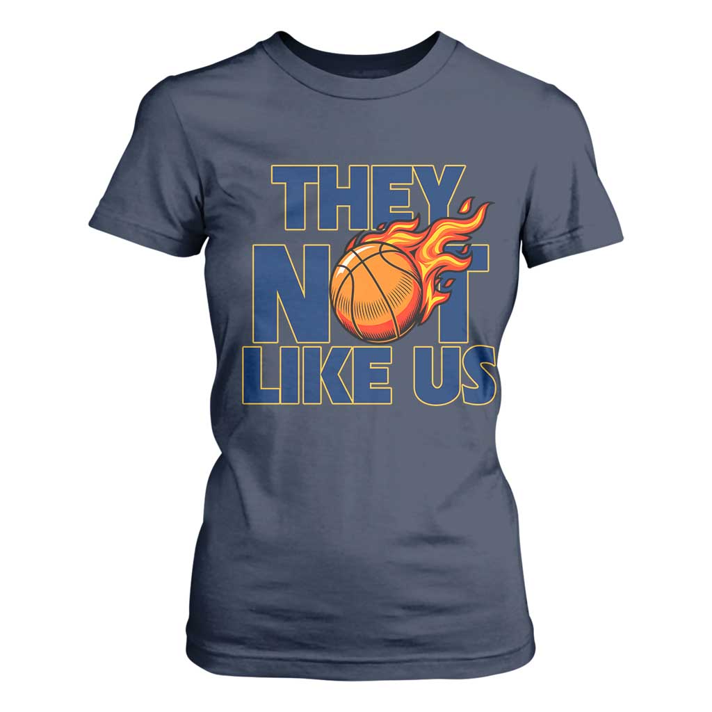 They Not Like Us Basketball T Shirt For Women Fierce Flame Ball Graphic for Hooops Fans TS02 Navy Print Your Wear
