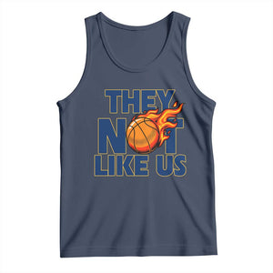 They Not Like Us Basketball Tank Top Fierce Flame Ball Graphic for Hooops Fans TS02 Navy Print Your Wear