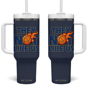 They Not Like Us Basketball Tumbler With Handle Fierce Flame Ball Graphic for Hooops Fans TS02 One Size: 40 oz Navy Print Your Wear