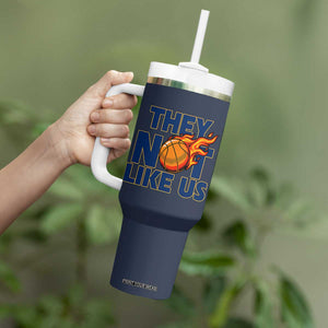 They Not Like Us Basketball Tumbler With Handle Fierce Flame Ball Graphic for Hooops Fans TS02 Print Your Wear