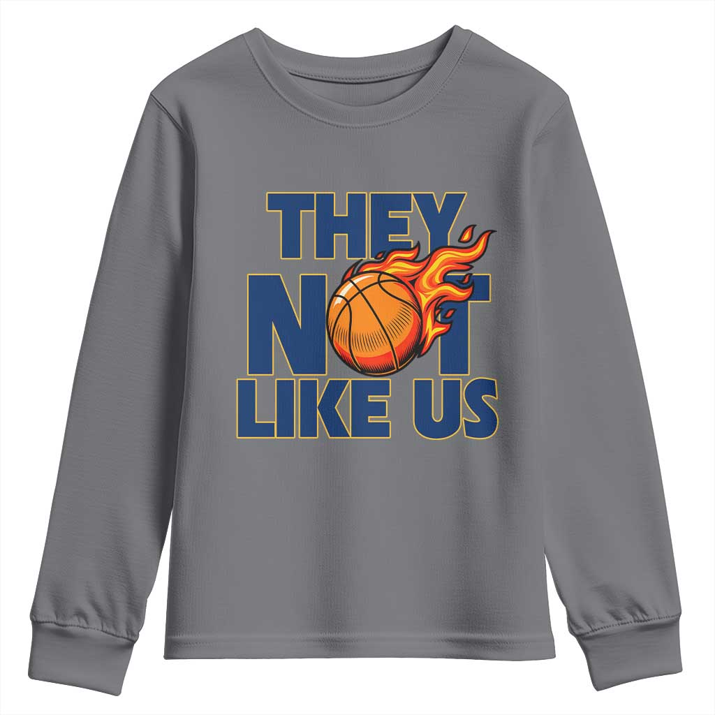 They Not Like Us Basketball Youth Sweatshirt Fierce Flame Ball Graphic for Hooops Fans TS02 Charcoal Print Your Wear