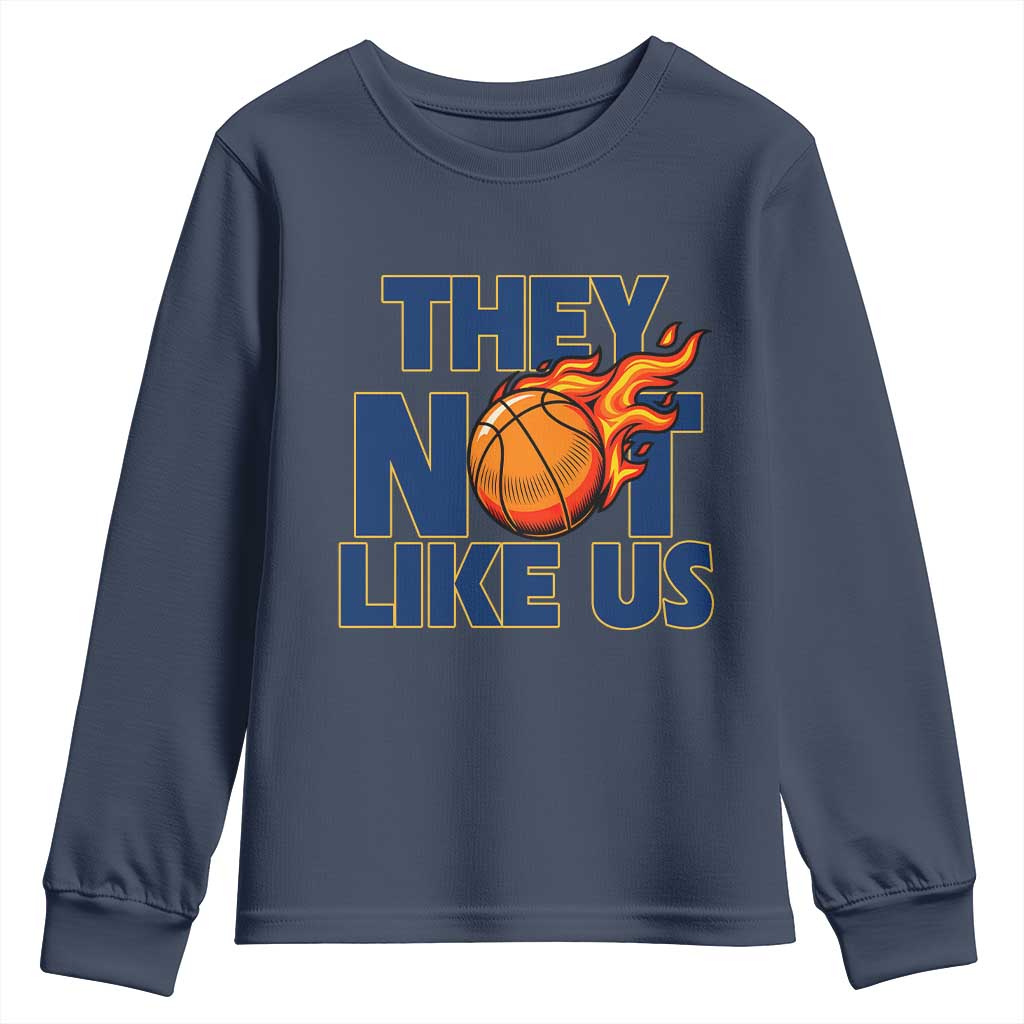 They Not Like Us Basketball Youth Sweatshirt Fierce Flame Ball Graphic for Hooops Fans TS02 Navy Print Your Wear