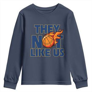 They Not Like Us Basketball Youth Sweatshirt Fierce Flame Ball Graphic for Hooops Fans TS02 Navy Print Your Wear