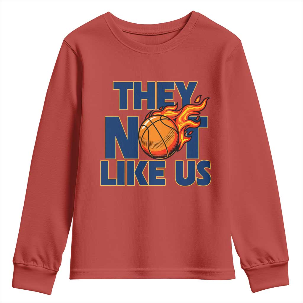They Not Like Us Basketball Youth Sweatshirt Fierce Flame Ball Graphic for Hooops Fans TS02 Red Print Your Wear