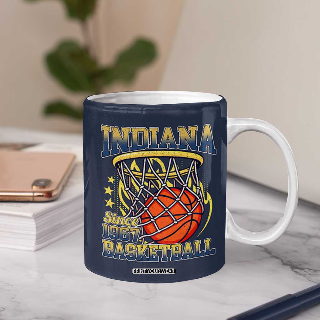 Indiana Basketball Flames Graphic Coffee Mug Vintage 1967 Fan Indy Hoops Pride TS02 Print Your Wear