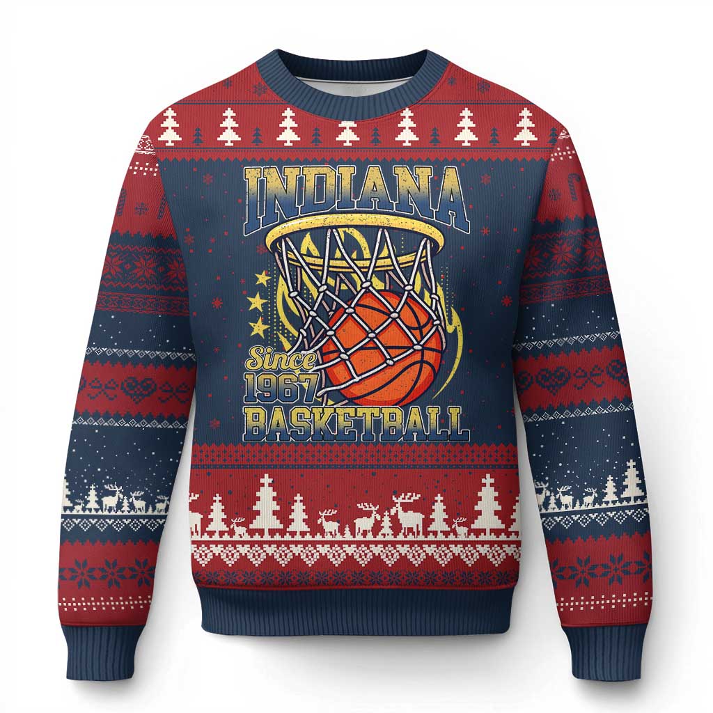 Indiana Basketball Flames Graphic Ugly Christmas Sweater Vintage 1967 Fan Indy Hoops Pride TS02 Navy Red Print Your Wear