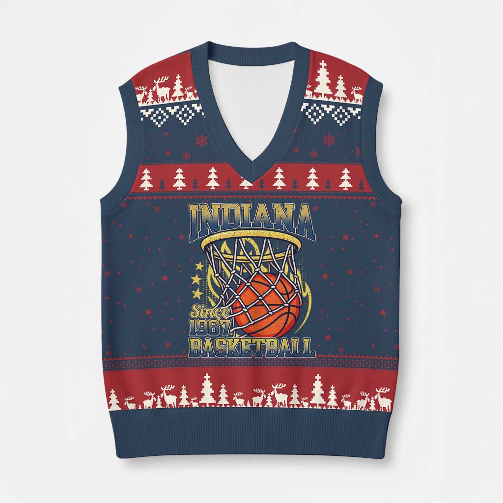 Indiana Basketball Flames Graphic V-Neck Knit Sweater Vest Vintage 1967 Fan Indy Hoops Pride TS02 Navy Red Print Your Wear