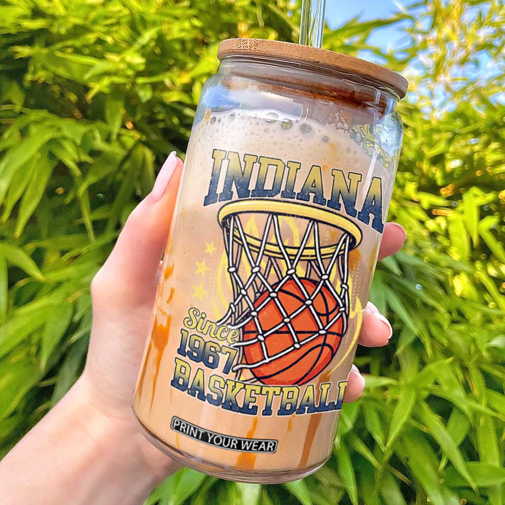 Indiana Basketball Flames Graphic Glass Can Vintage 1967 Fan Indy Hoops Pride TS02 Navy Print Your Wear