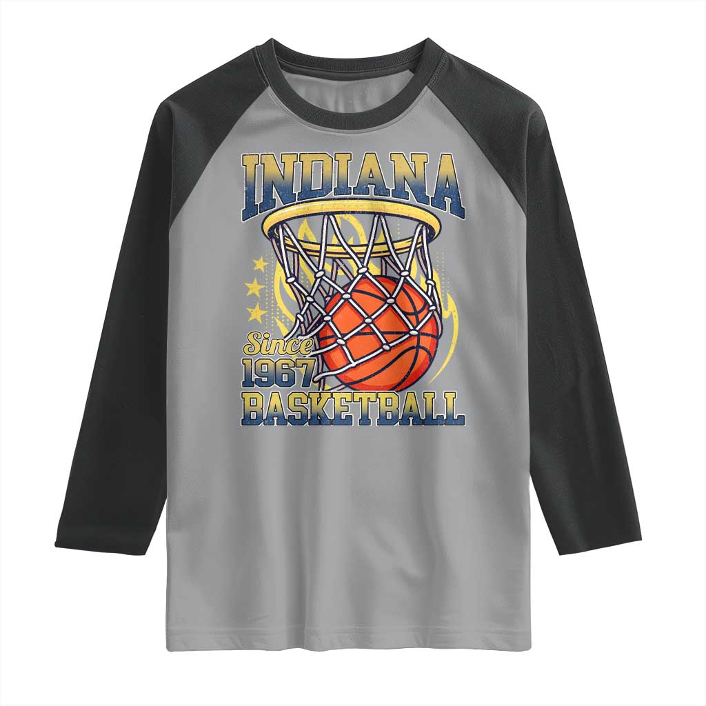 Indiana Basketball Flames Graphic Raglan Shirt Vintage 1967 Fan Indy Hoops Pride TS02 Sport Gray Black Print Your Wear