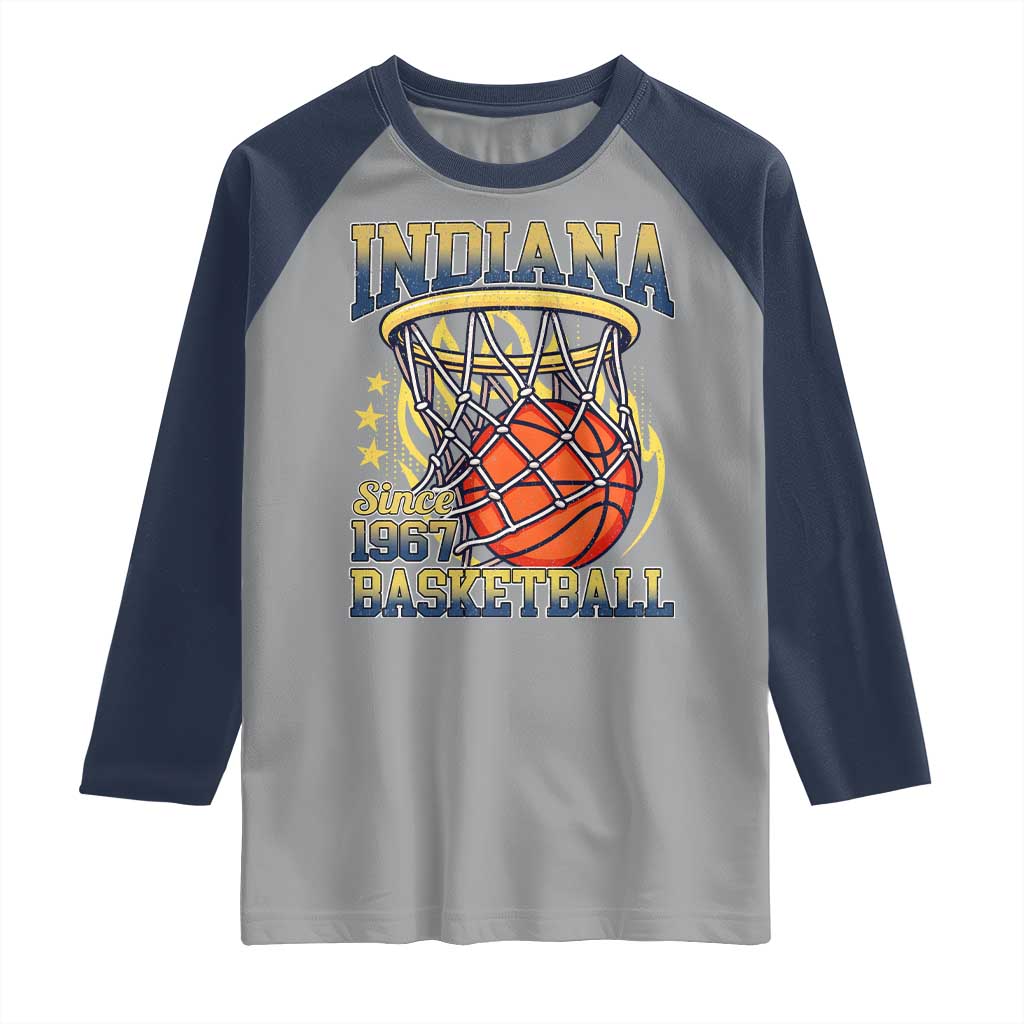 Indiana Basketball Flames Graphic Raglan Shirt Vintage 1967 Fan Indy Hoops Pride TS02 Sport Gray Navy Print Your Wear
