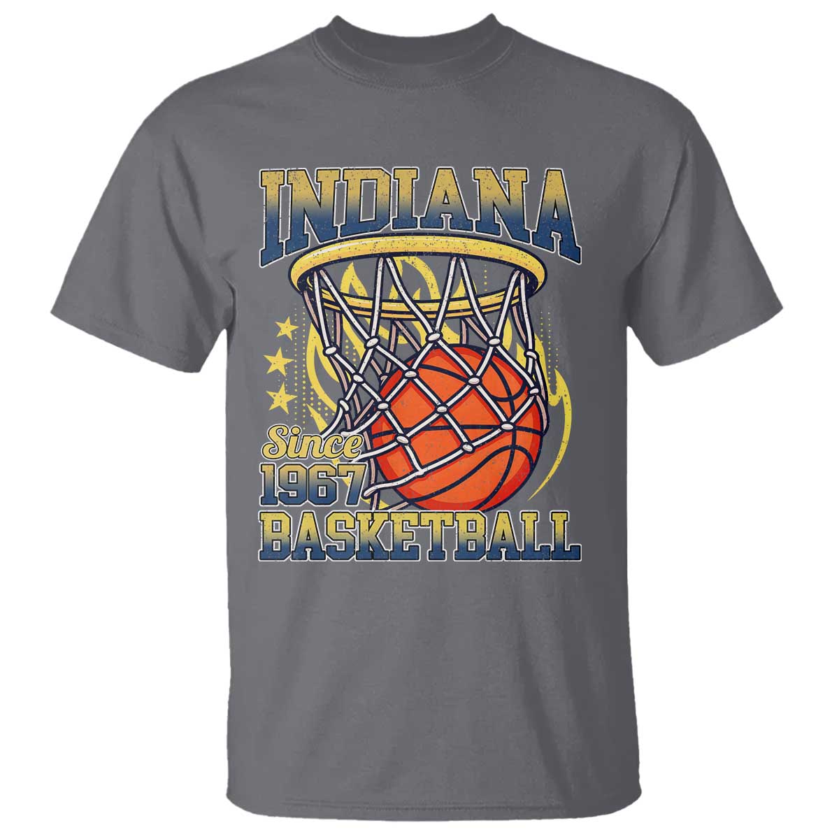 Indiana Basketball Flames Graphic T Shirt Vintage 1967 Fan Indy Hoops Pride TS02 Charcoal Print Your Wear