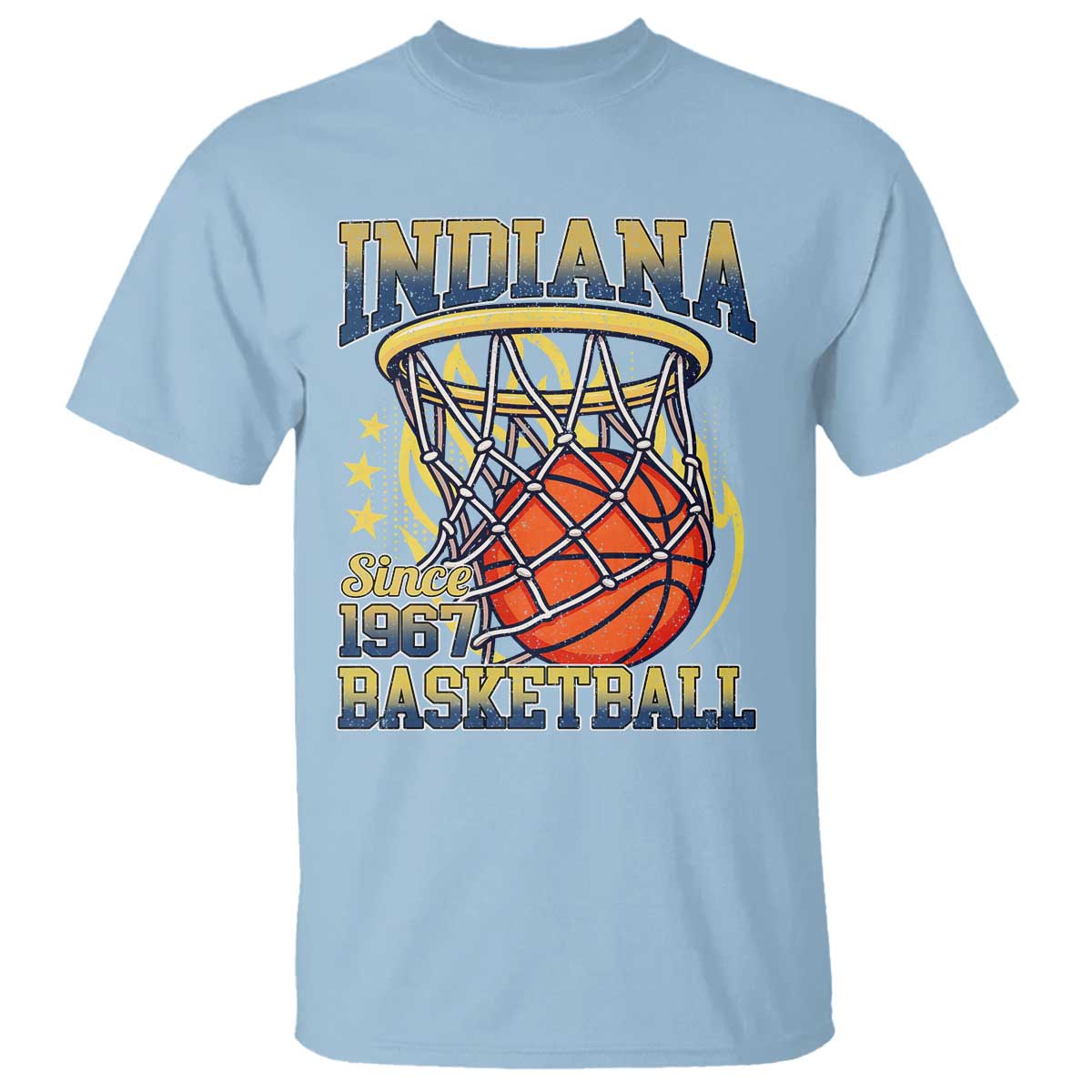 Indiana Basketball Flames Graphic T Shirt Vintage 1967 Fan Indy Hoops Pride TS02 Light Blue Print Your Wear