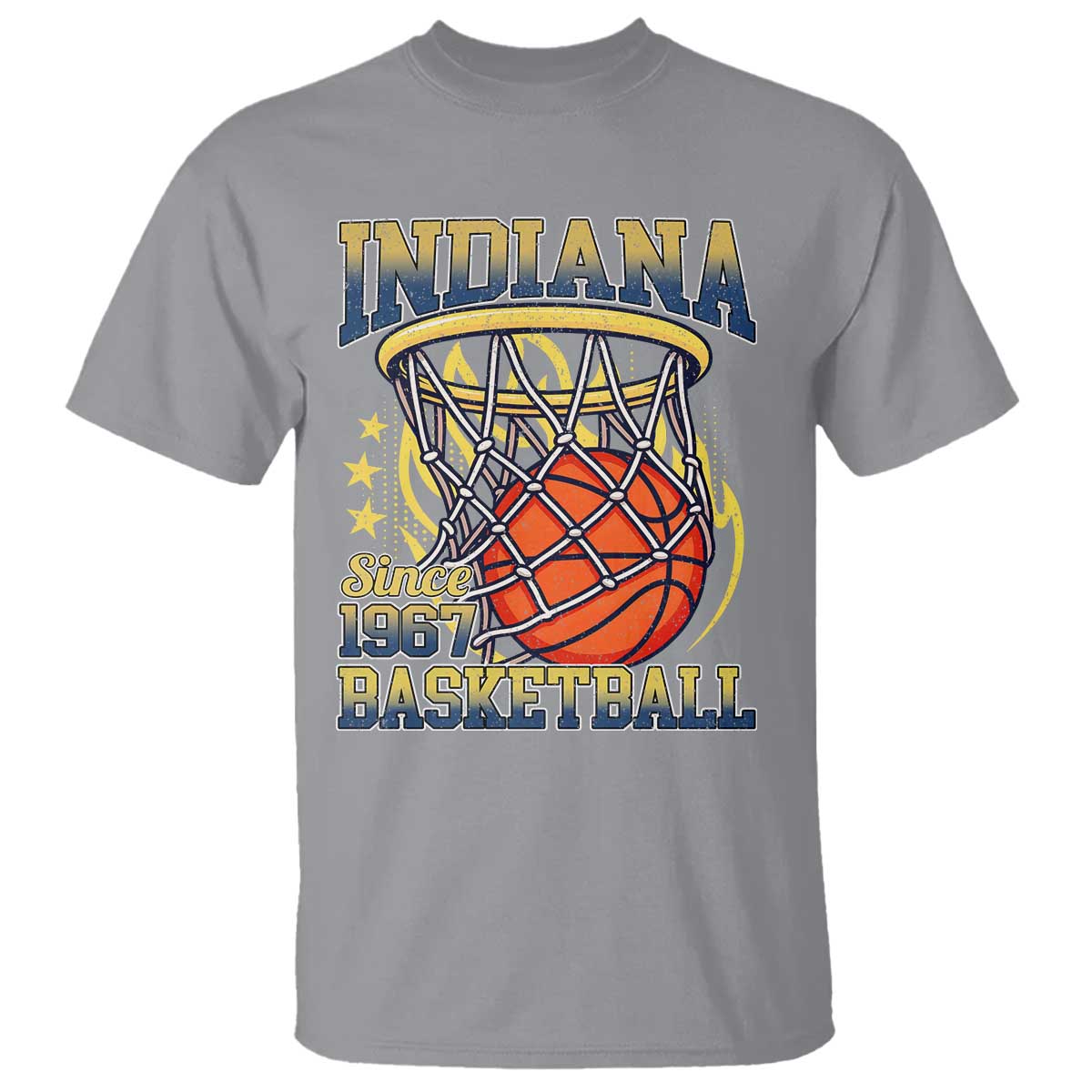 Indiana Basketball Flames Graphic T Shirt Vintage 1967 Fan Indy Hoops Pride TS02 Sport Gray Print Your Wear