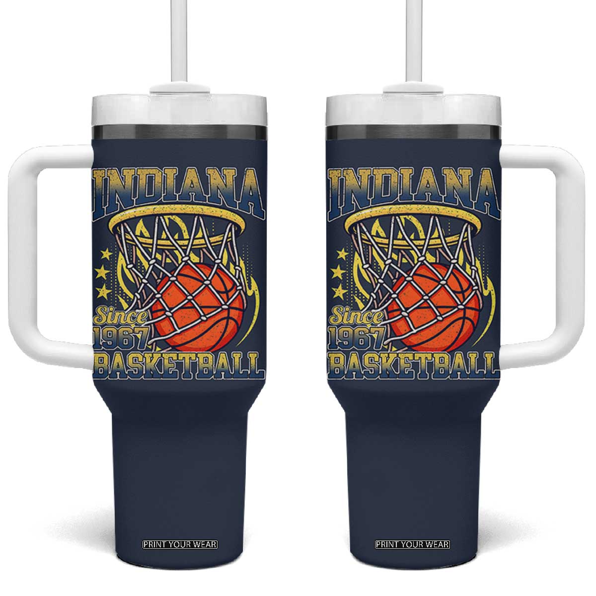 Indiana Basketball Flames Graphic Tumbler With Handle Vintage 1967 Fan Indy Hoops Pride TS02 One Size: 40 oz Navy Print Your Wear