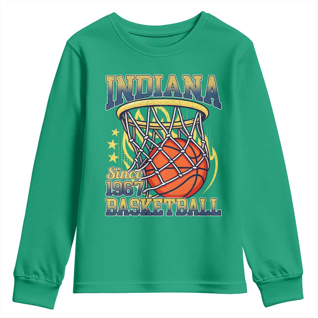 Indiana Basketball Flames Graphic Youth Sweatshirt Vintage 1967 Fan Indy Hoops Pride TS02 Irish Green Print Your Wear