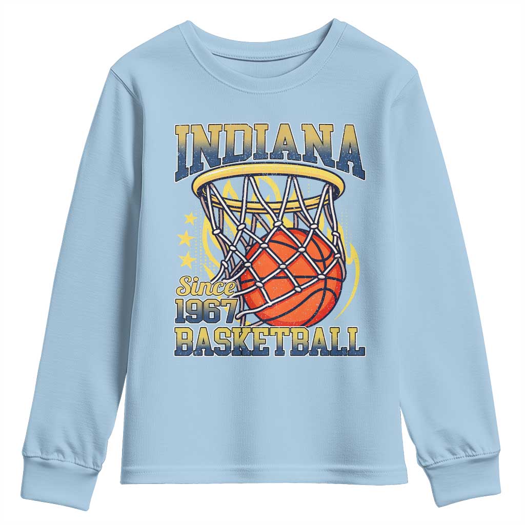 Indiana Basketball Flames Graphic Youth Sweatshirt Vintage 1967 Fan Indy Hoops Pride TS02 Light Blue Print Your Wear
