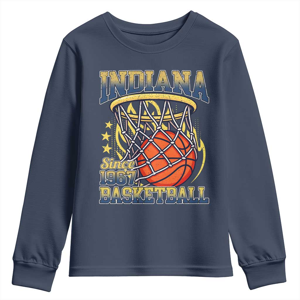 Indiana Basketball Flames Graphic Youth Sweatshirt Vintage 1967 Fan Indy Hoops Pride TS02 Navy Print Your Wear